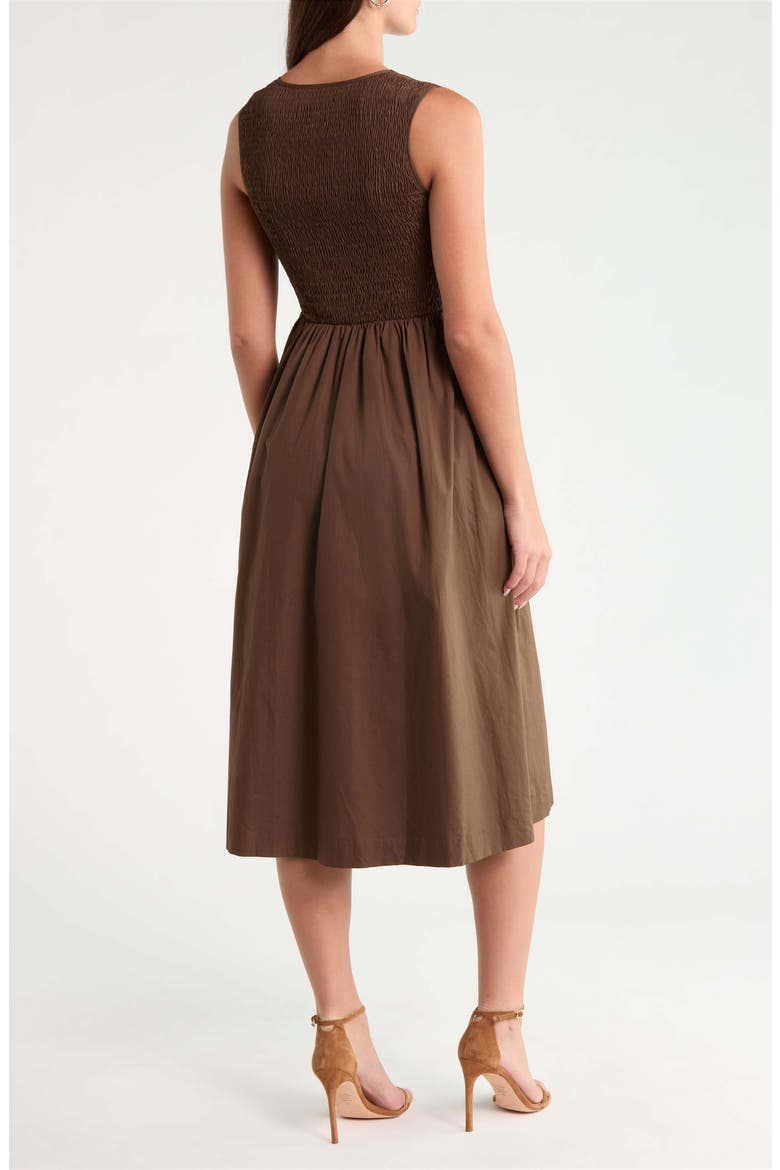 Emily Pleated Cotton Midi Dress, Alternate, color, BROWN
