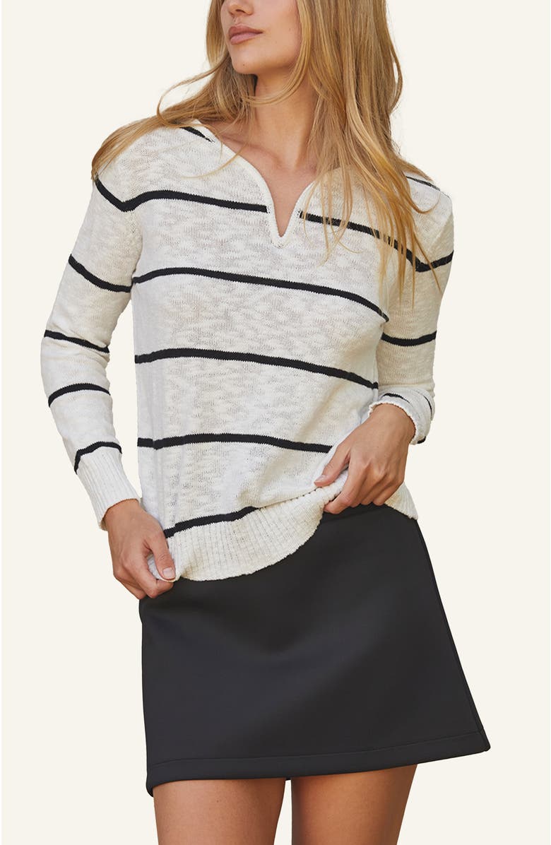 CRESCENT V-wire Striped Knit Top, Main, color, White/Black