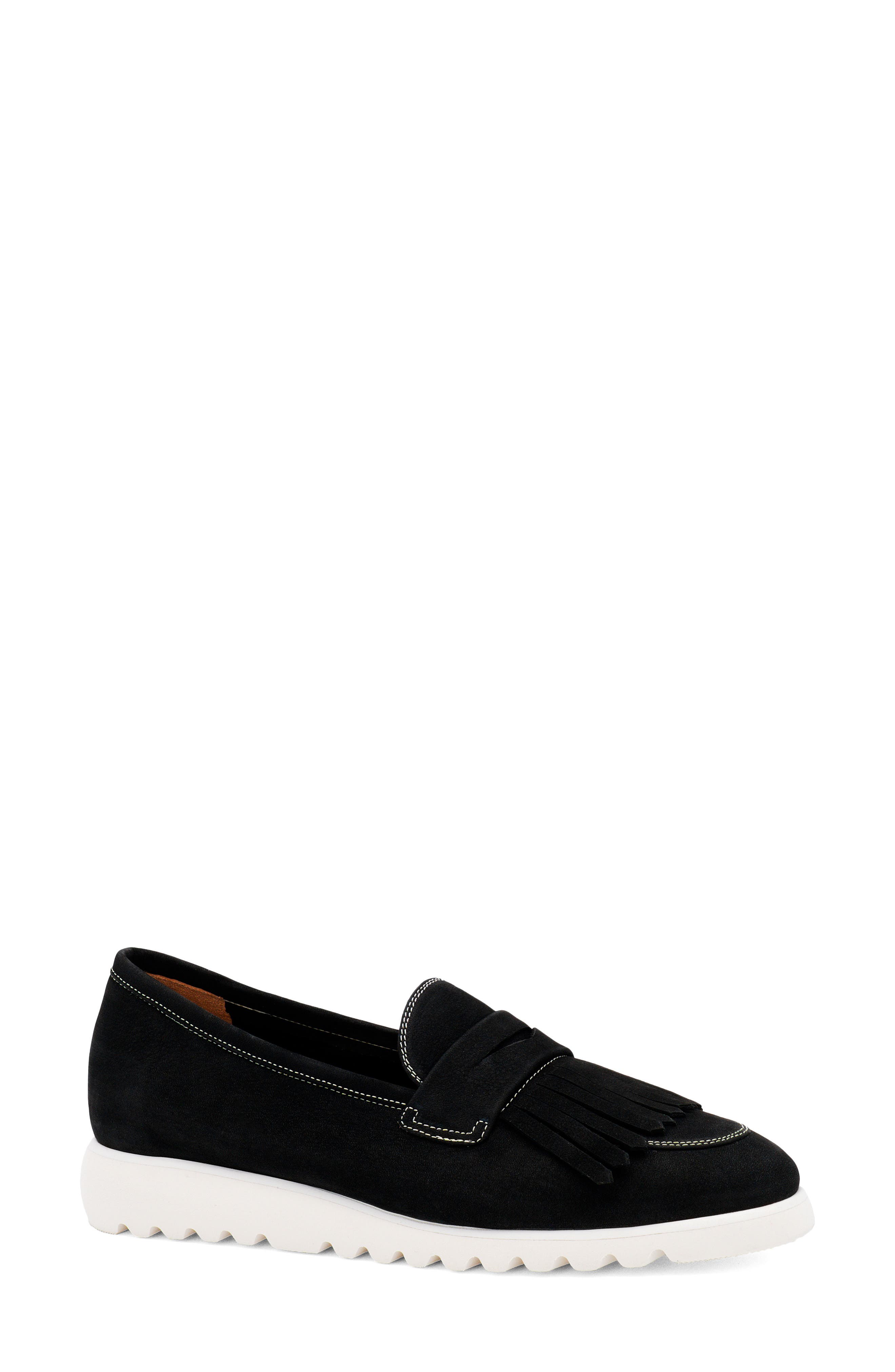 Amalfi by Rangoni Elemento Fringe Penny Loafer, Main, color, Nero Long Beach