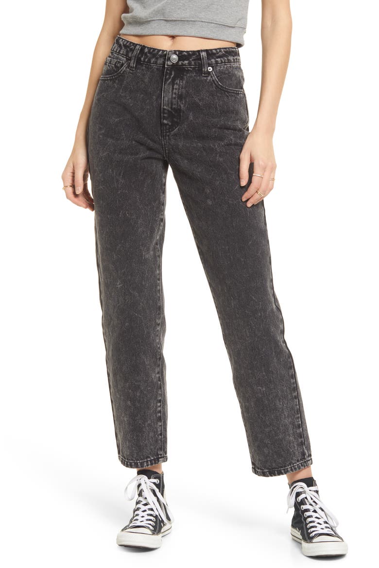 Acid Wash Straight Leg Mom Jeans, Main, color, BLACK ACID WASH
