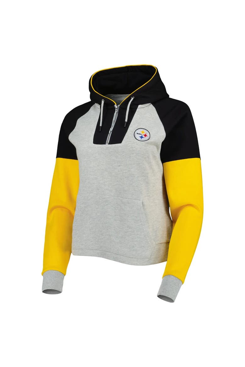 Women's Antigua  Heather Gray Pittsburgh Steelers Lightweight Jackpot Raglan Half-Zip Pullover Hoodie, Alternate, color, Heather Gray