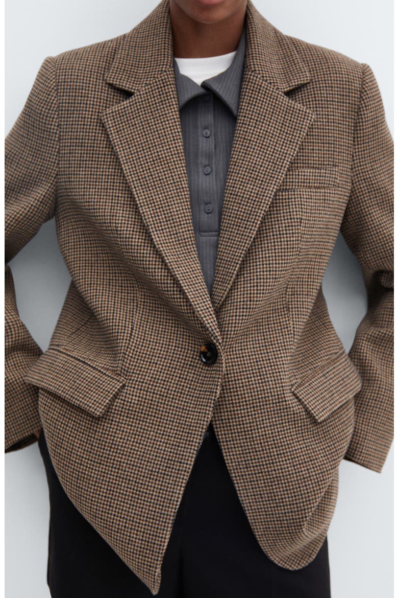 Houndstooth One-Button Suit Blazer, Alternate, color, BROWN