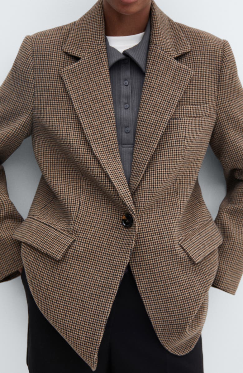 MANGO Houndstooth One-Button Suit Blazer, Alternate, color,