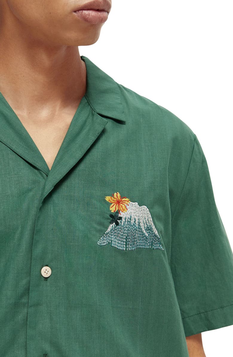 Scotch & Soda Sakura Embroidered Short Sleeve Button Up Shirt, Alternate, color, 