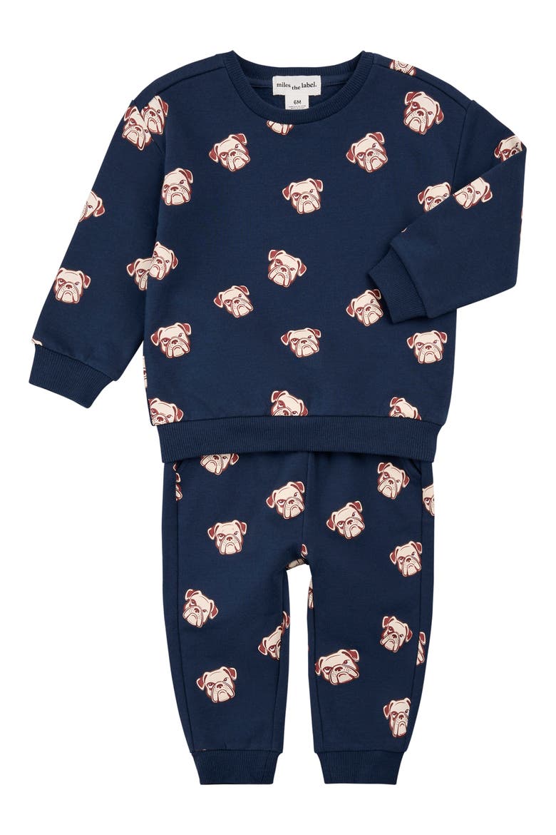Kids' Bulldog Print Sweatshirt and Sweatpants Set, Main, color, NAVY