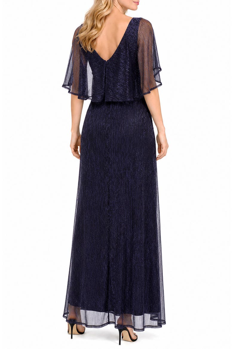 Metallic Capelet Dress, Alternate, color, NAVY