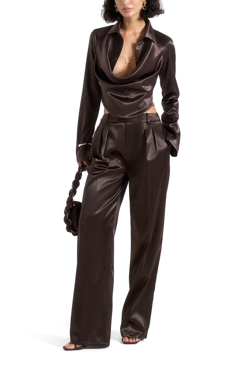Satia Satin Cowl Shirt with Chain Detail, Main, color, Brown