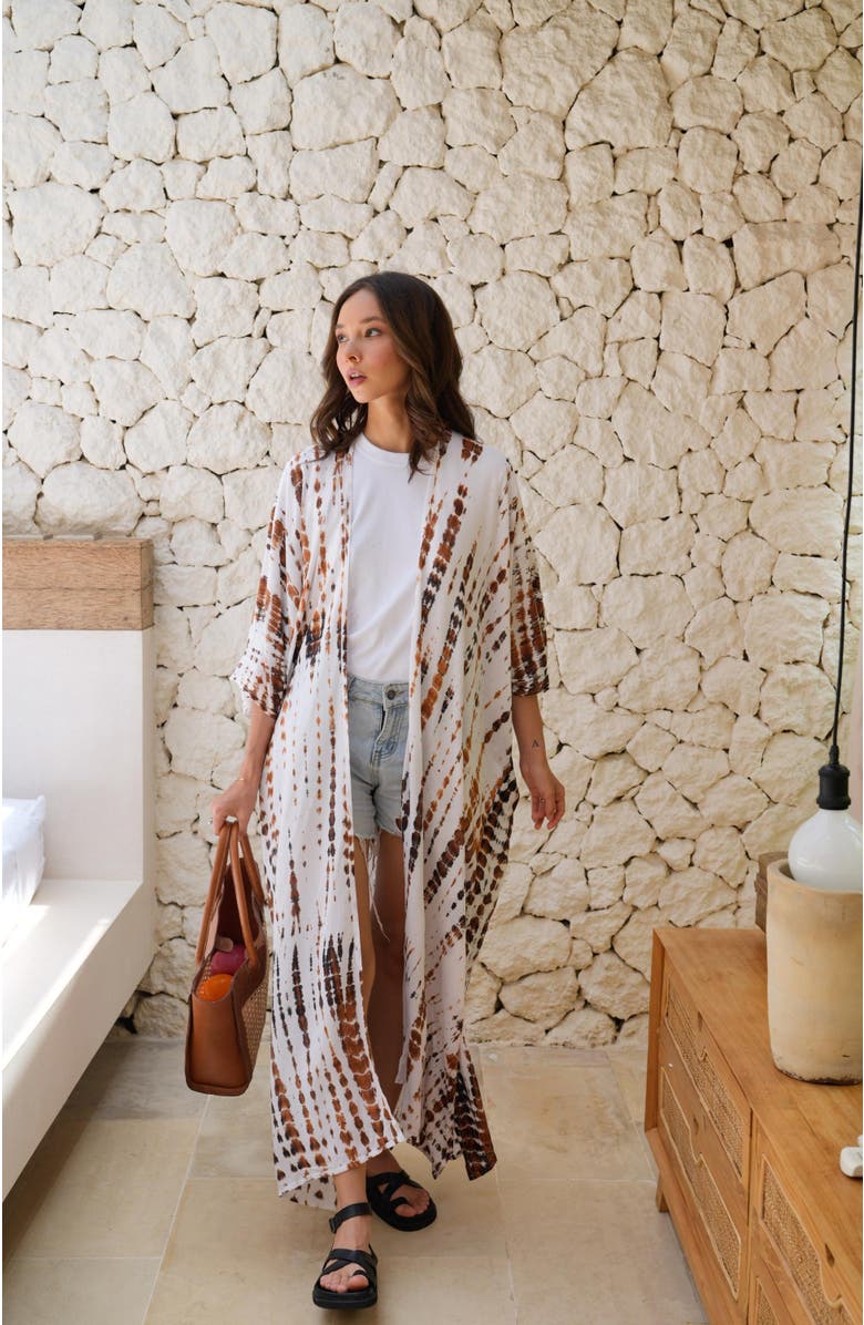 PINK HALEY Sara Hand Dyed Kimono, Alternate, color, White/Brown