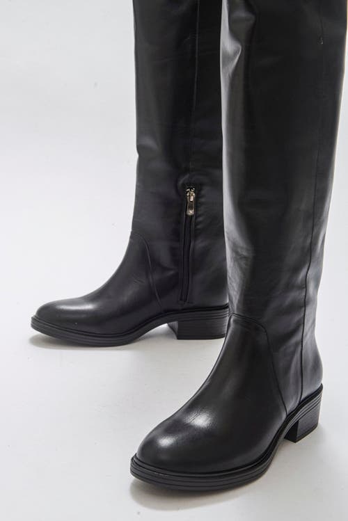 Forever & Always Shoes Petya Leather Over The Knee Boot In Black