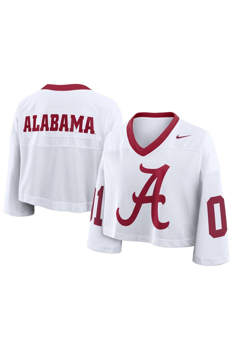Women's Nike White Alabama Crimson Tide Oversized Logo Cropped Fashion Jersey, Main, color, White