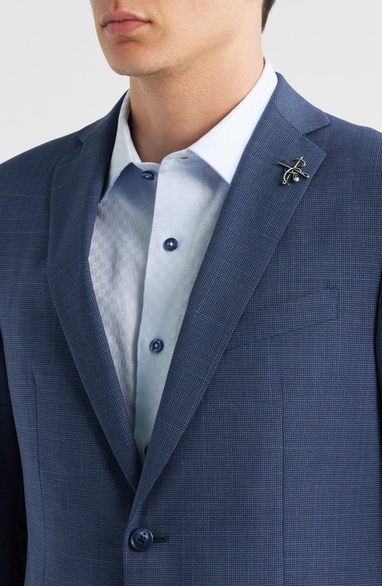 John Varvatos Bleecker Blue Microcheck Wool Blend Suit, Alternate, color, Blue