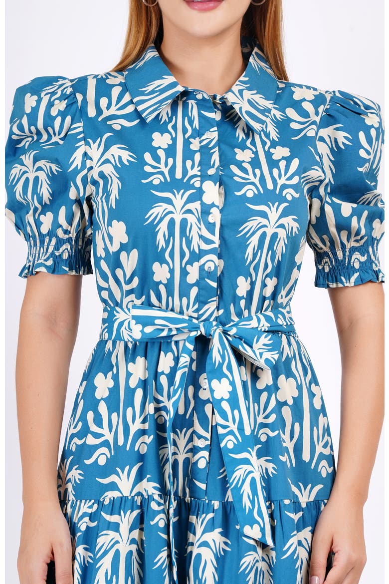 Octavia Puff Sleeve Shirt Dress, Alternate, color, Palm Fields Mykonos Blue
