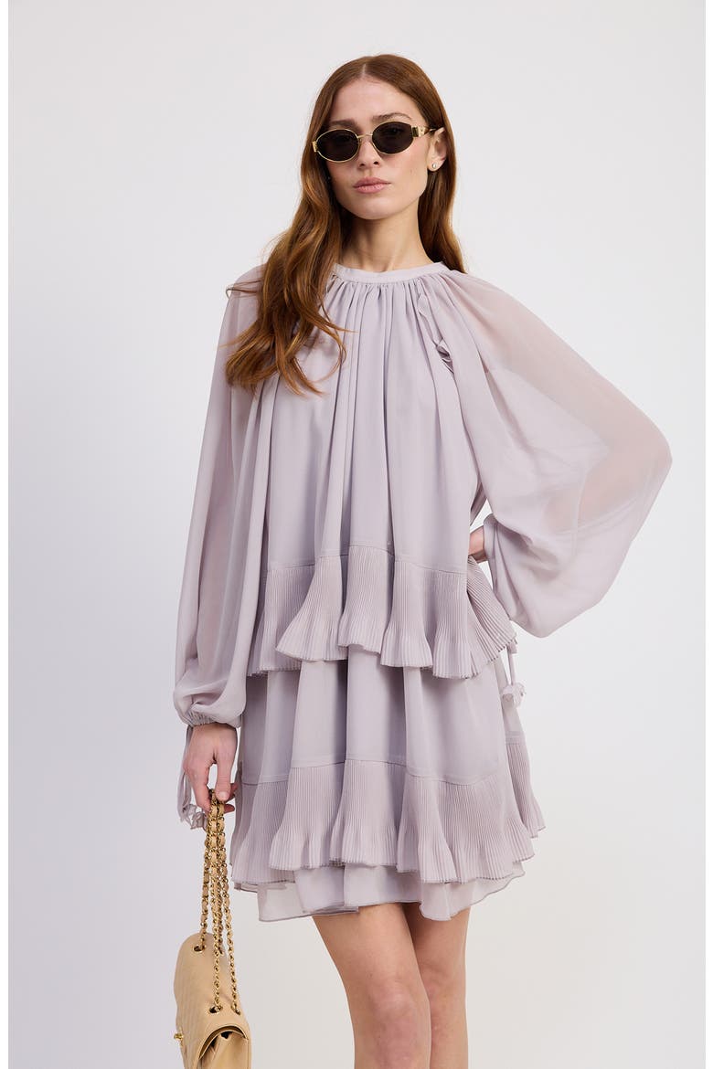 Nicolette Tiered Ruffle Long Sleeve Trapeze Dress, Alternate, color, LAVENDER