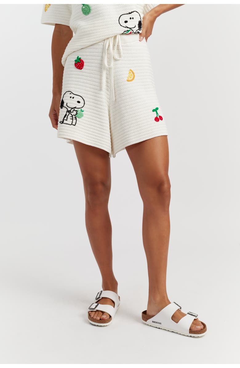 Chinti & Parker Cotton Snoopy Crochet Shorts, Main, color, Cream
