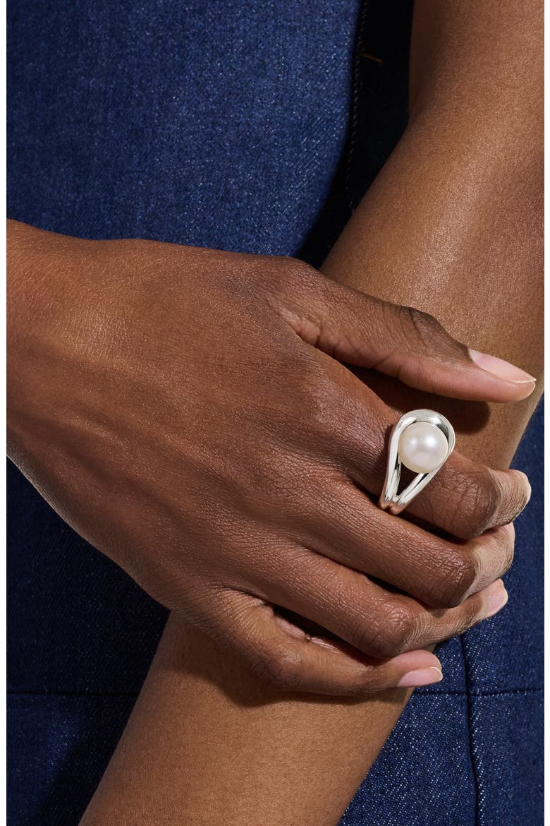 Surf Silver Ring with Freshwater Pearl, Alternate, color, STERLING SILVER