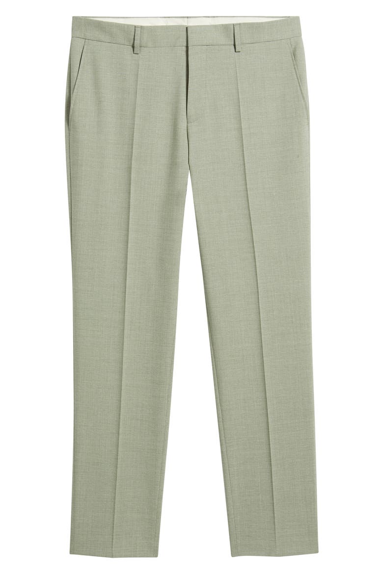 Genius Slim Fit Microcheck Flat Front Stretch Dress Pants, Alternate, color, MEDIUM GREEN
