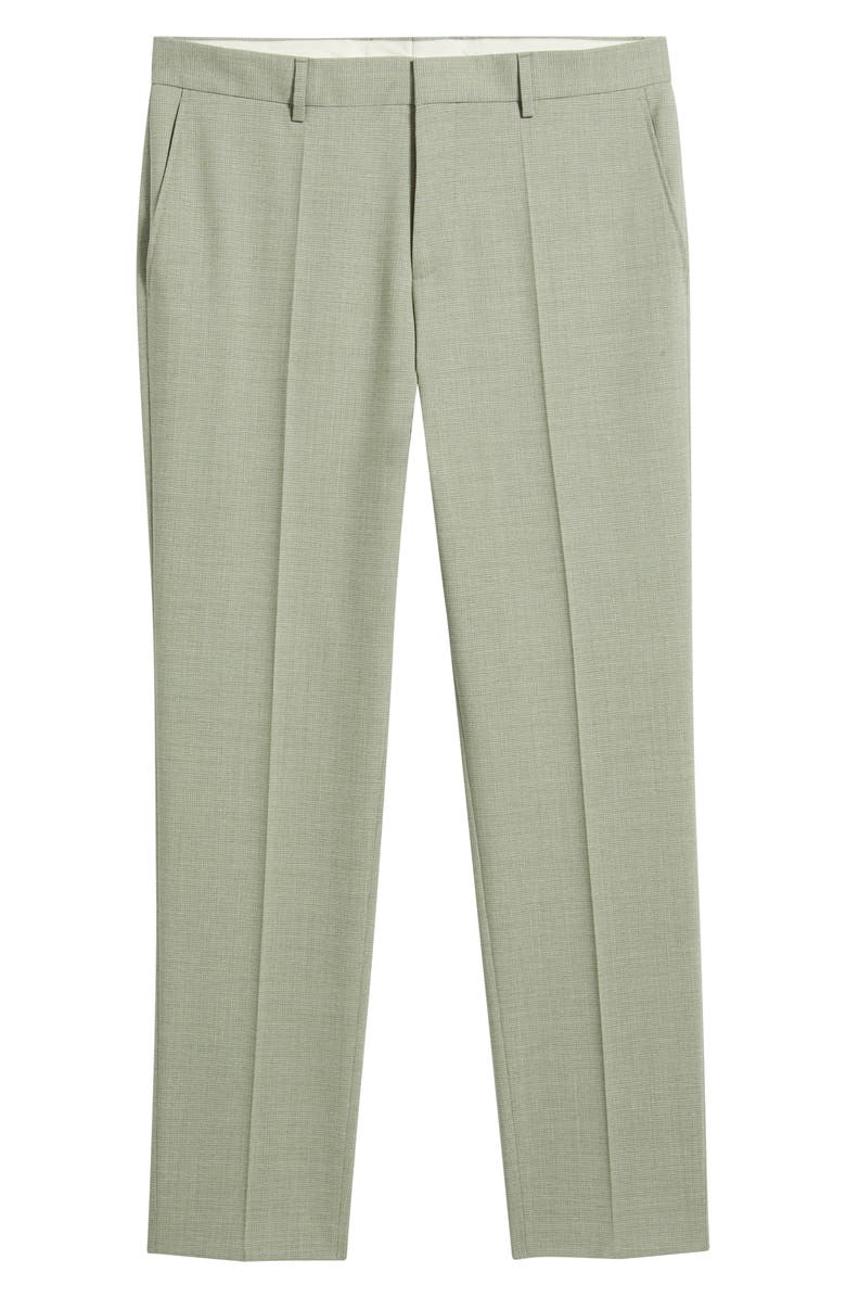 BOSS Genius Slim Fit Microcheck Flat Front Stretch Dress Pants, Alternate, color, Medium Green