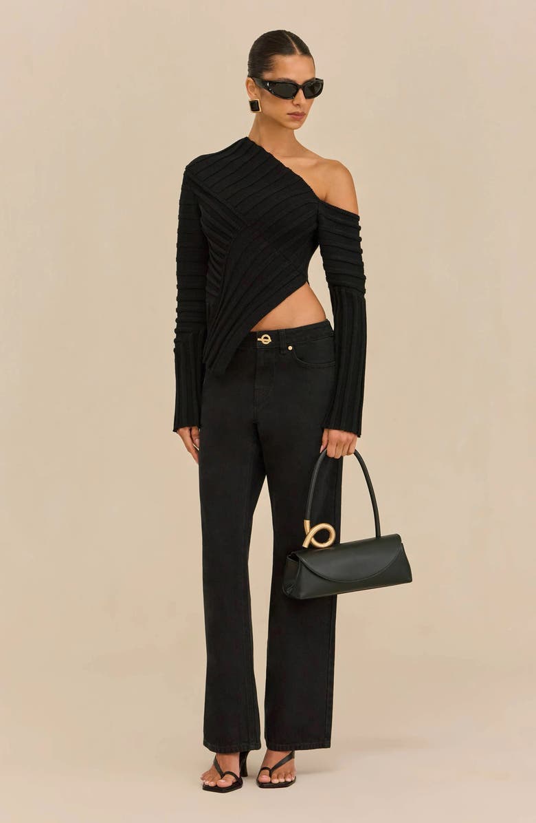 Cult Gaia Jaidan Asymmetric Cotton Ribbed Top, Alternate, color, Black