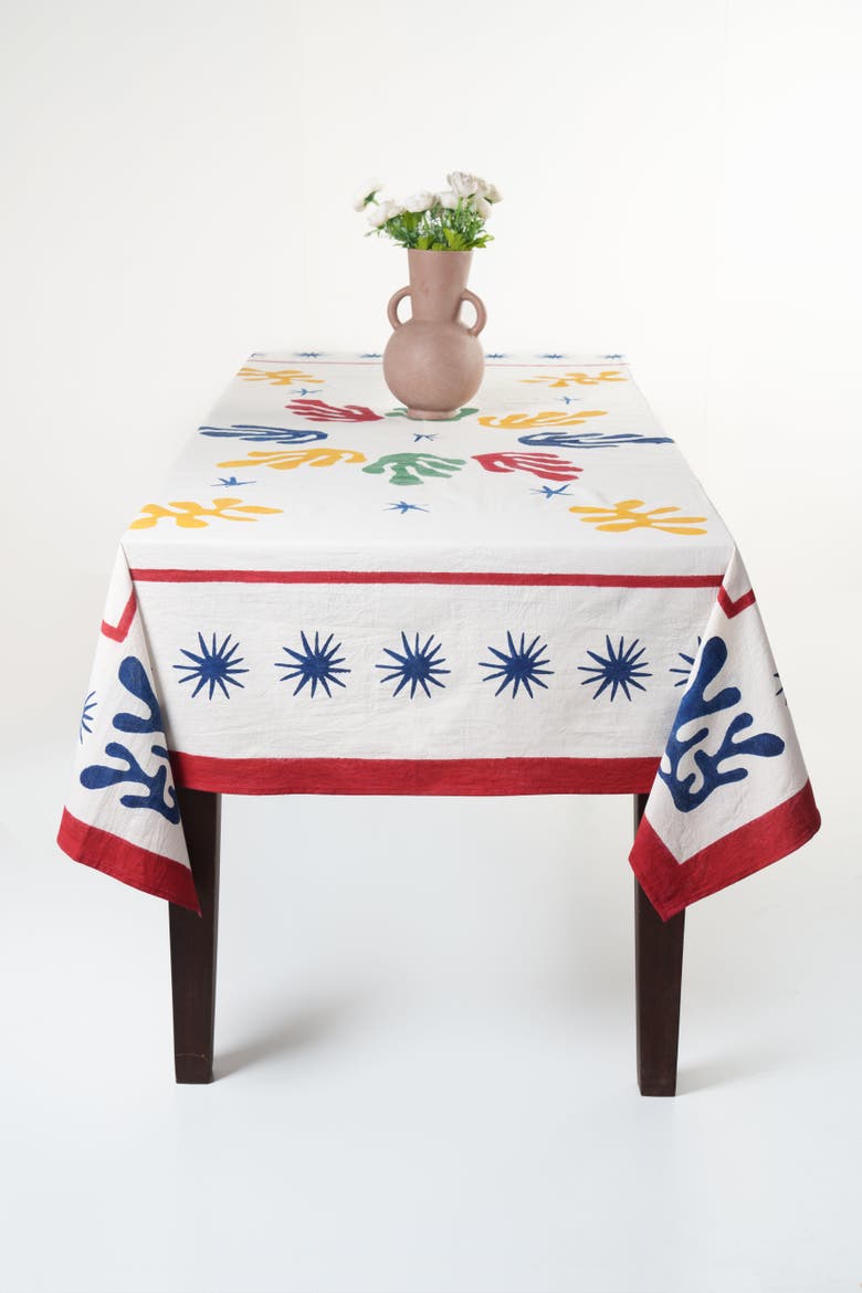 Celestial Matisse Blockprint Tablecloth, Alternate, color, Multi - 70x120