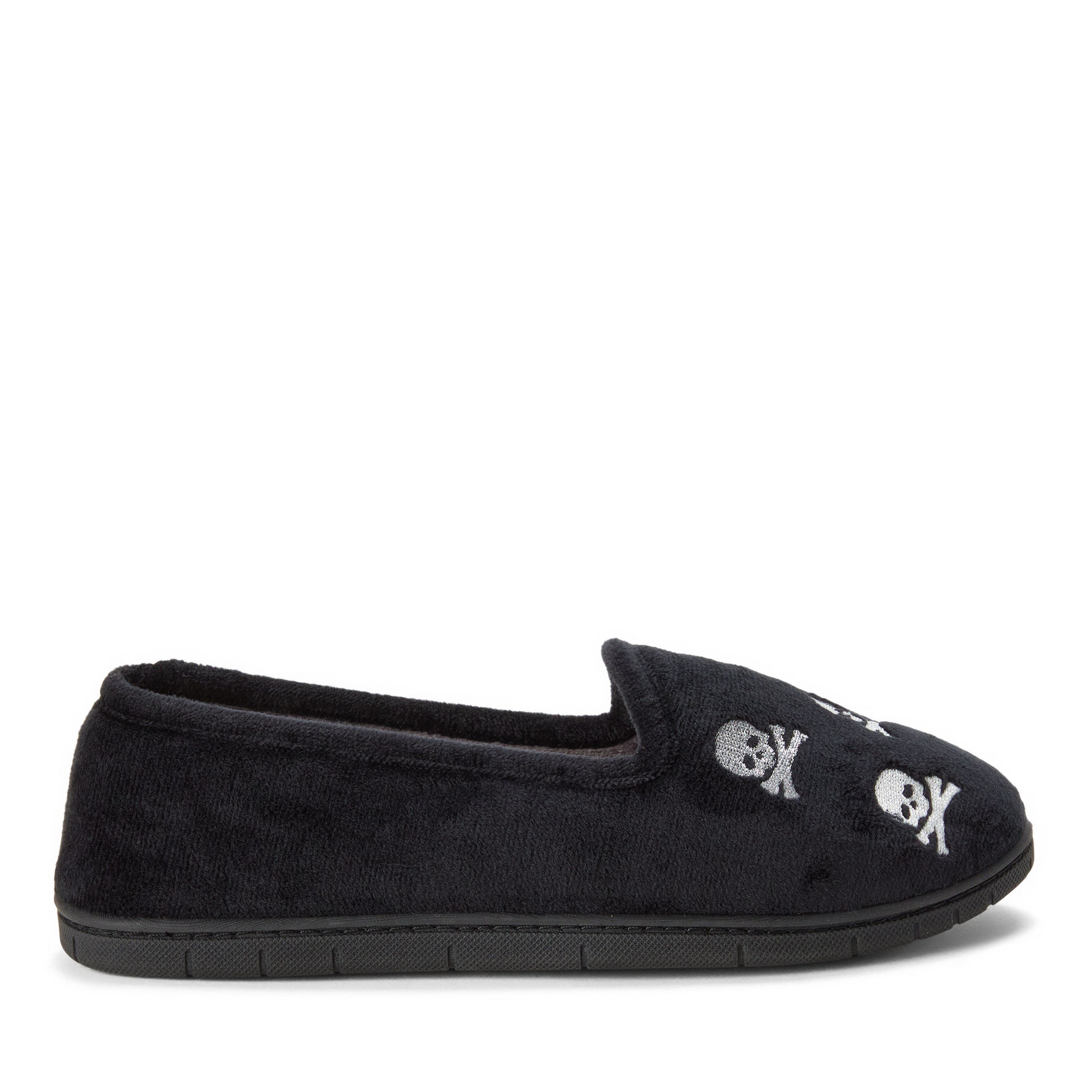 Halloween Velour Closed Back Slippers, Alternate, color, BLACK