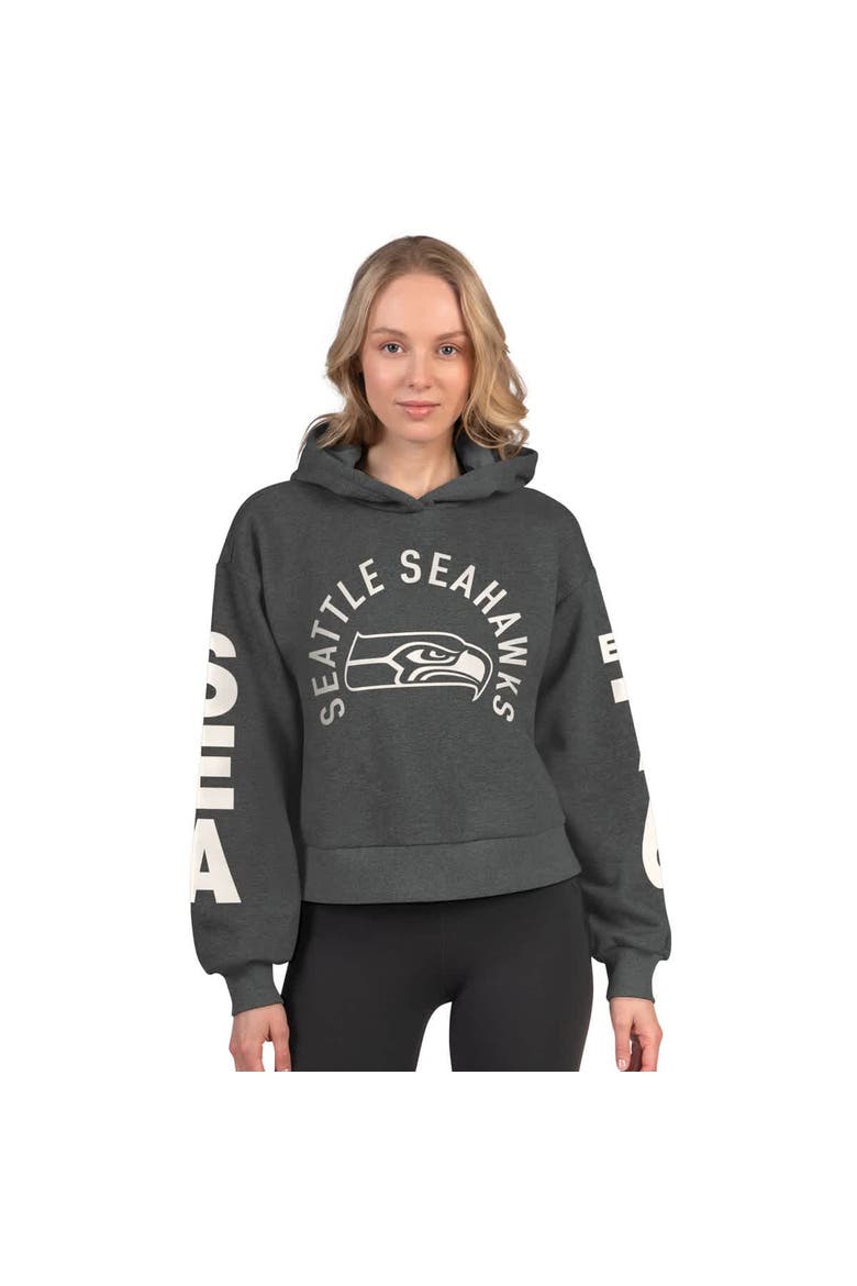 Women's Starter  Heather Charcoal Seattle Seahawks Star Player Cropped Fleece Pullover Hoodie, Main, color, Heather Charcoal