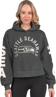 STARTER Women's Starter  Heather Charcoal Seattle Seahawks Star Player Cropped Fleece Pullover Hoodie