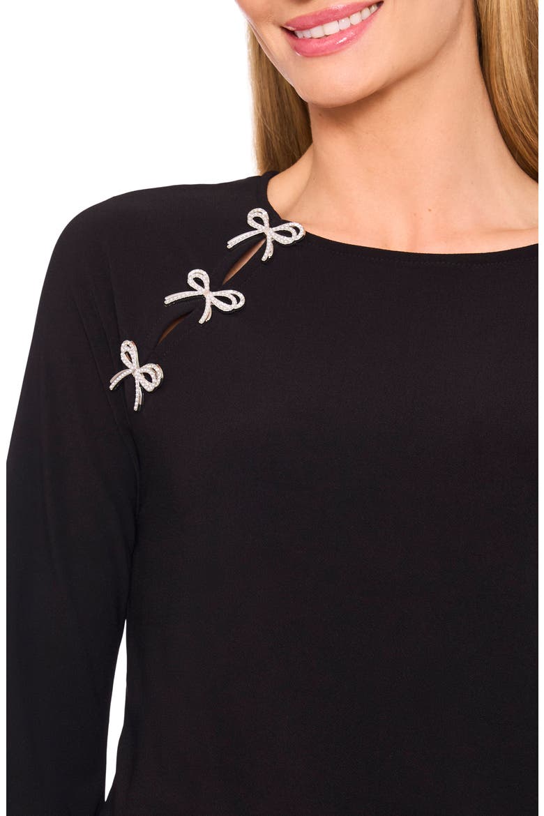 Pearly Bow Knit Top, Alternate, color, RICH BLACK