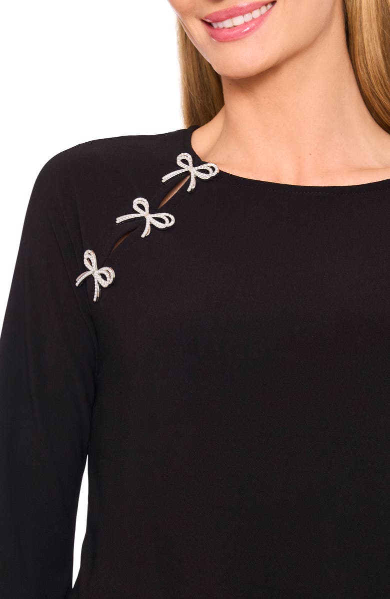 CeCe Pearly Bow Knit Top, Alternate, color, Rich Black