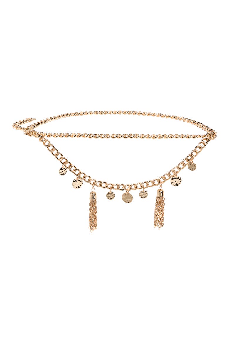 Coin Charm Draped Chain Belt, Main, color, GOLD