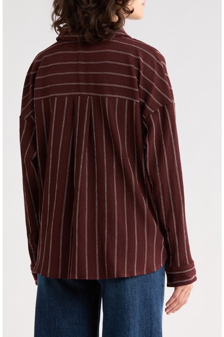 Stripe Twist Front Textured Button-Up Top, Alternate, color, BROWN- IVORY REVA STRIPE