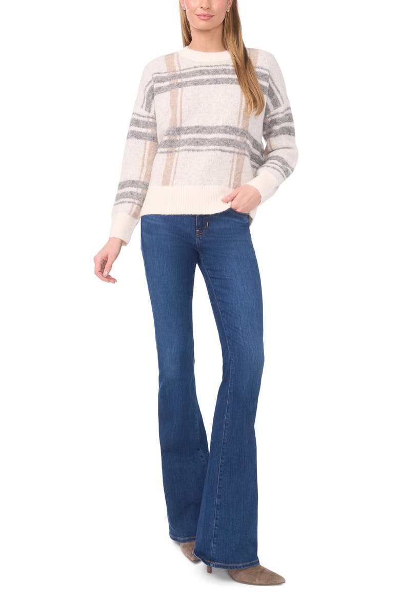 Plaid Jacquard Crewneck Sweater, Alternate, color, NEW IVORY