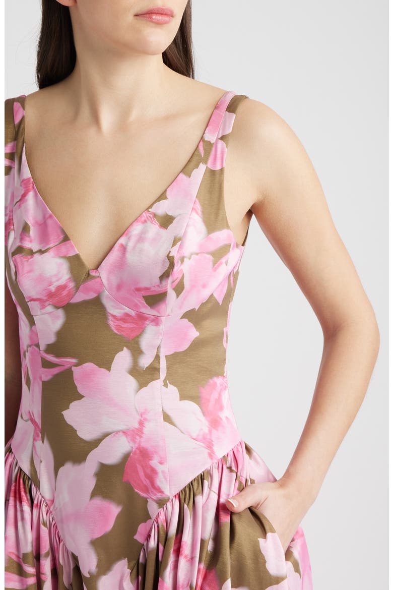 Jemma Floral Maxi Dress, Alternate, color, OLIVE/ PINK WATERCOLOR ORCHIDS