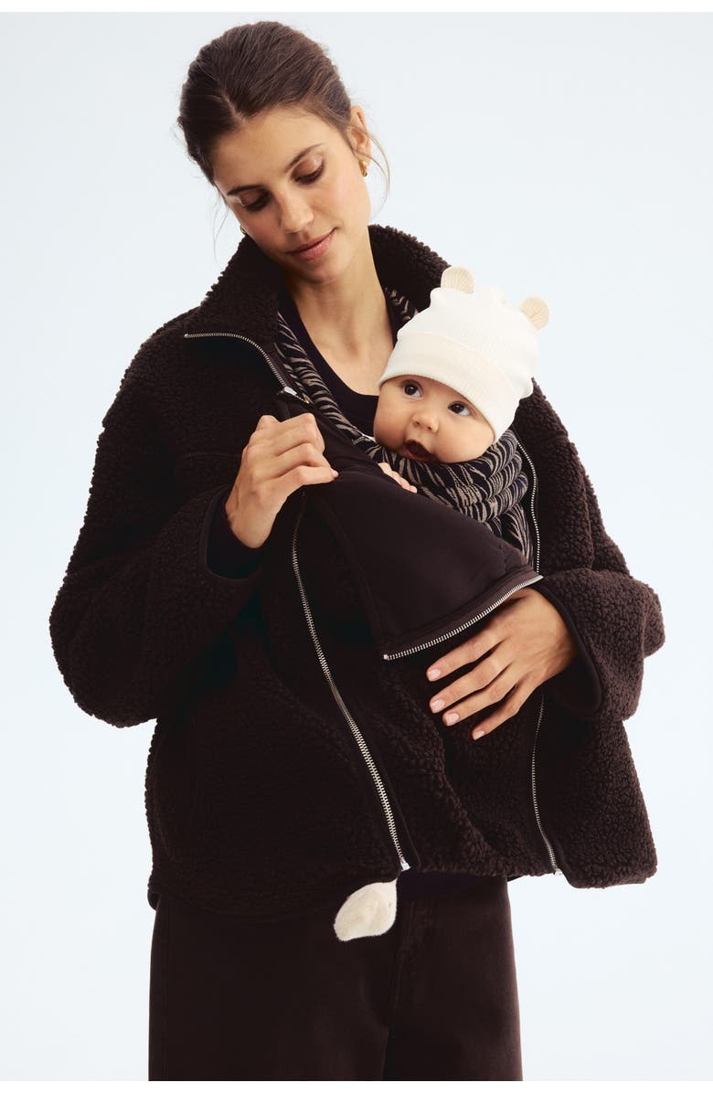H&M Mama Before & After Babywearing Teddy Jacket, Main, color, Dark Brown