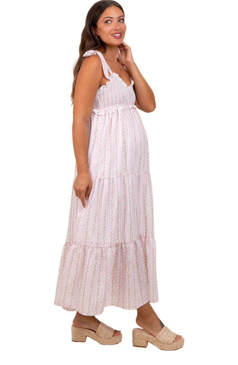 PinkBlush Floral Striped Smocked Shoulder Tie Maxi Dress, Alternate, color, Pink