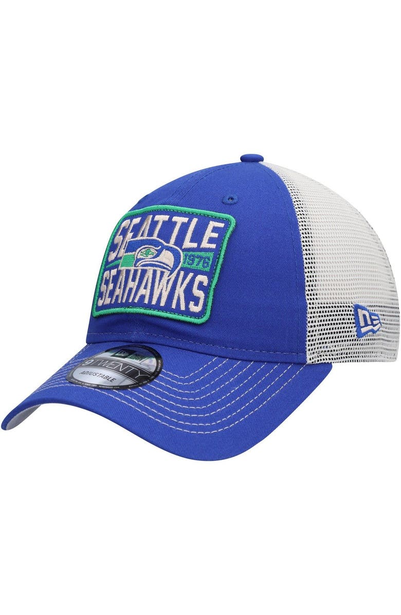 New Era Men's New Era  Navy/Natural Seattle Seahawks Historic Logo Devoted Trucker 9TWENTY Snapback Hat, Main, color, 