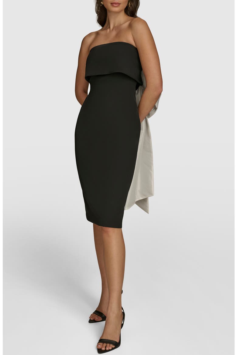 Contrast Bow Back Strapless Cocktail Dress, Alternate, color, BLACK CREAM