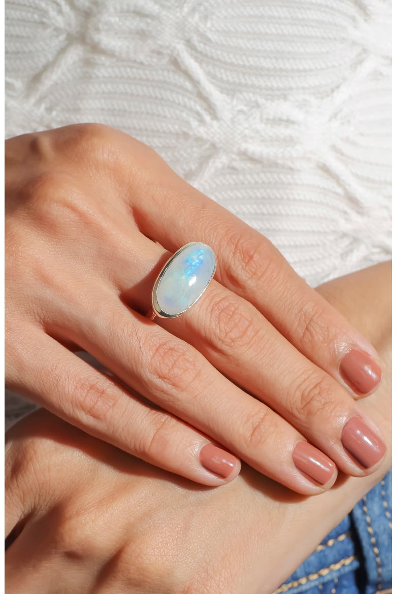 Oval Rainbow Moonstone Bezel Ring, Alternate, color, BLUE