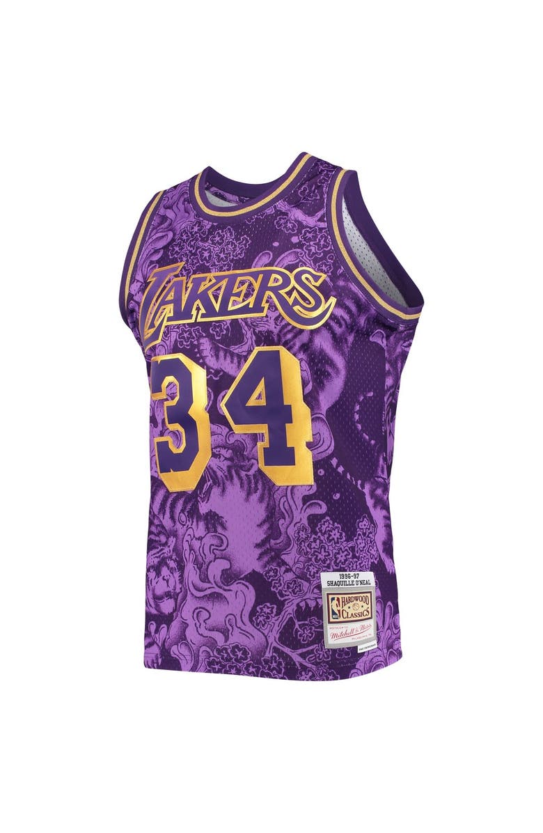 Mitchell & Ness Men's Mitchell & Ness Shaquille O'Neal Purple Los Angeles Lakers Hardwood Classics 1996-97 Lunar New Year Swingman Jersey, Alternate, color,