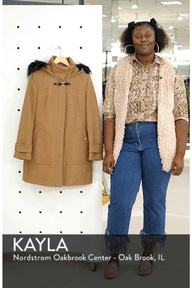 Wool Blend Twill Duffle Jacket with Faux Fur Trim video