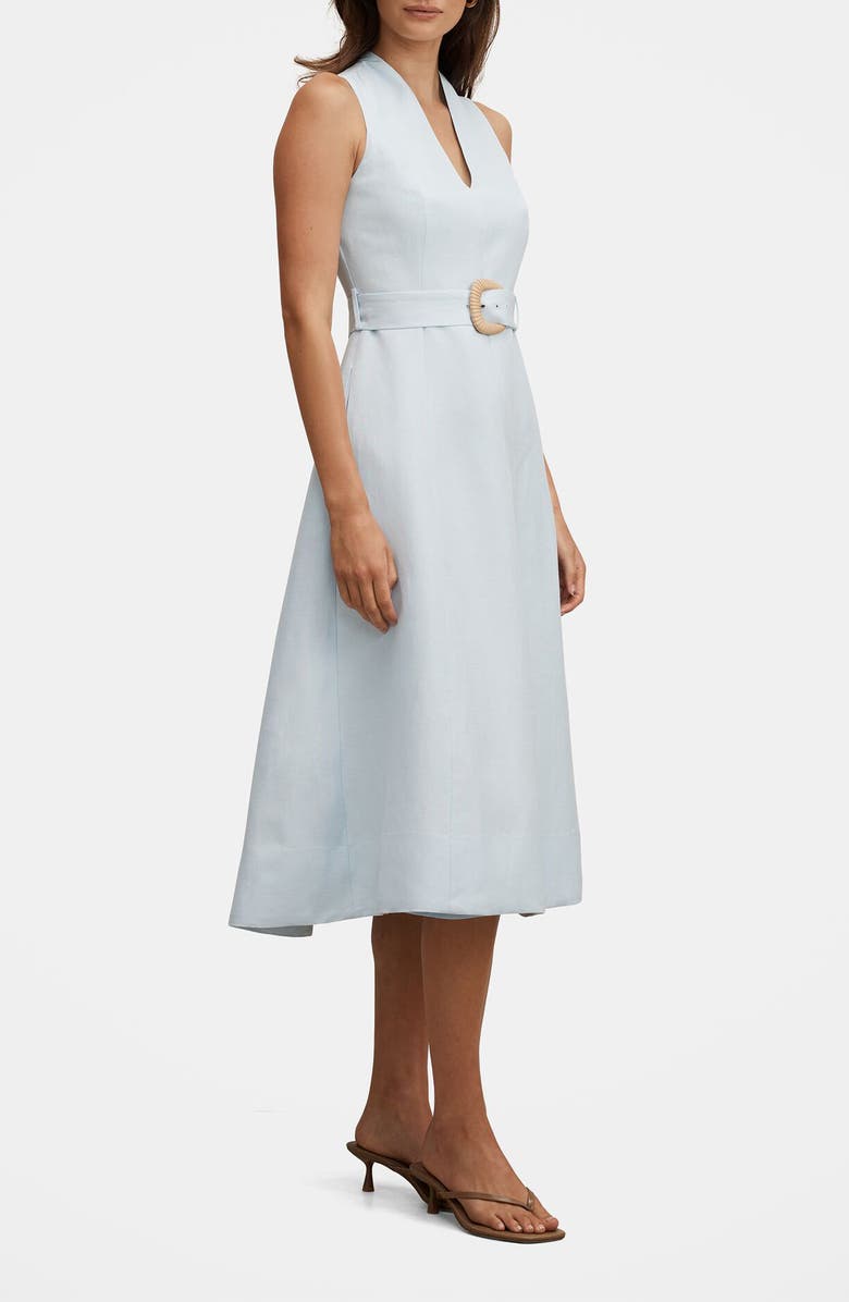 Ever New Vanessa Belted V-Neck Linen Blend Midi Dress, Alternate, color, Cooling Spray