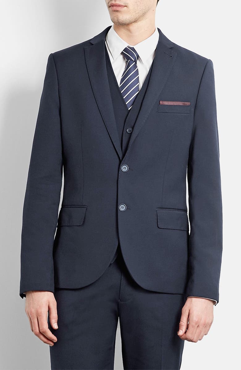 Topman Dark Blue Suit Jacket, Main, color,