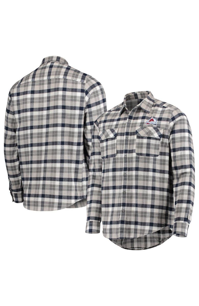 ANTIGUA Men's Antigua Navy/Gray Colorado Avalanche Ease Plaid Button-Up Long Sleeve Shirt, Alternate, color, 
