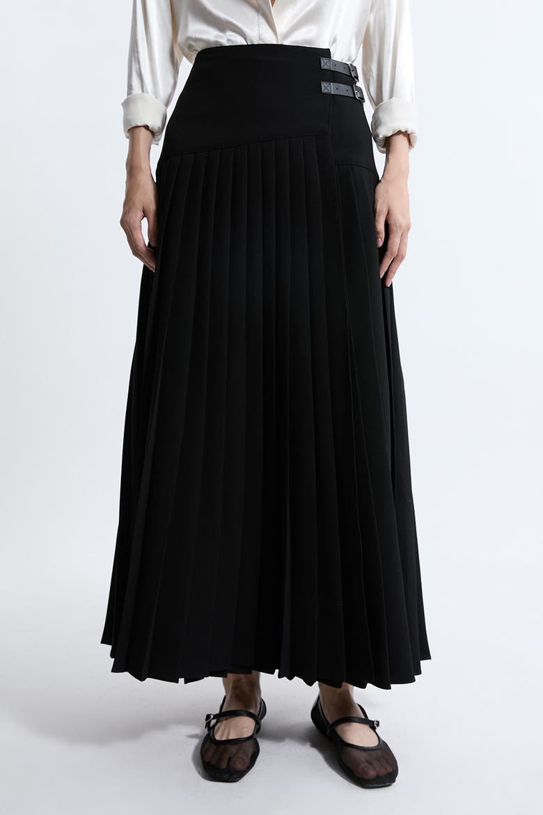 Buckle Detailed Maxi Skirt, Main, color, Black