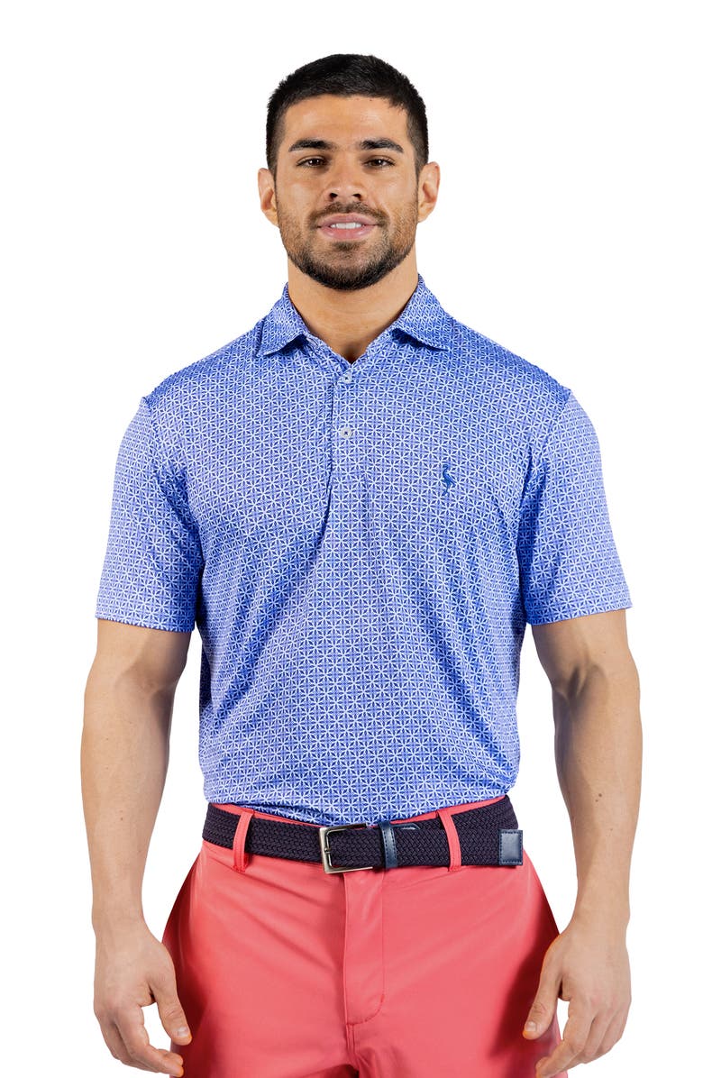 TailorByrd Geometric Floral Print Performance Polo, Alternate, color, Denim