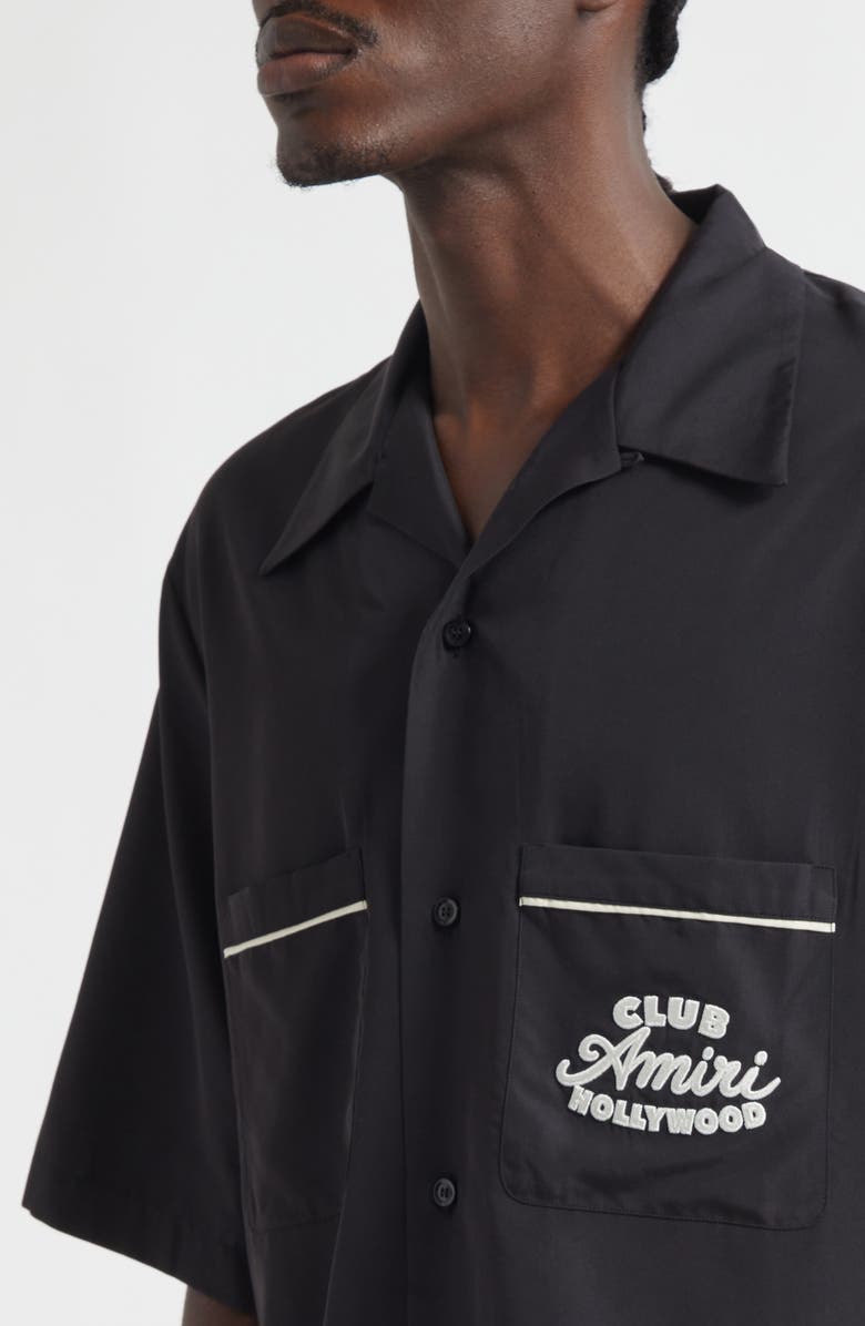 AMIRI Club Amiri Embroidered Camp Shirt, Alternate, color, Black