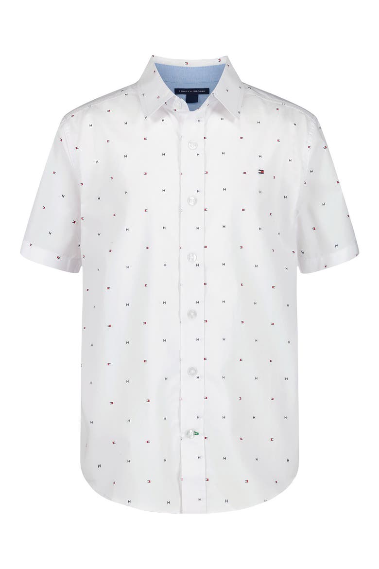 Kids' Flag Short Sleeve Button-Up Shirt, Main, color, FRESH WHITE