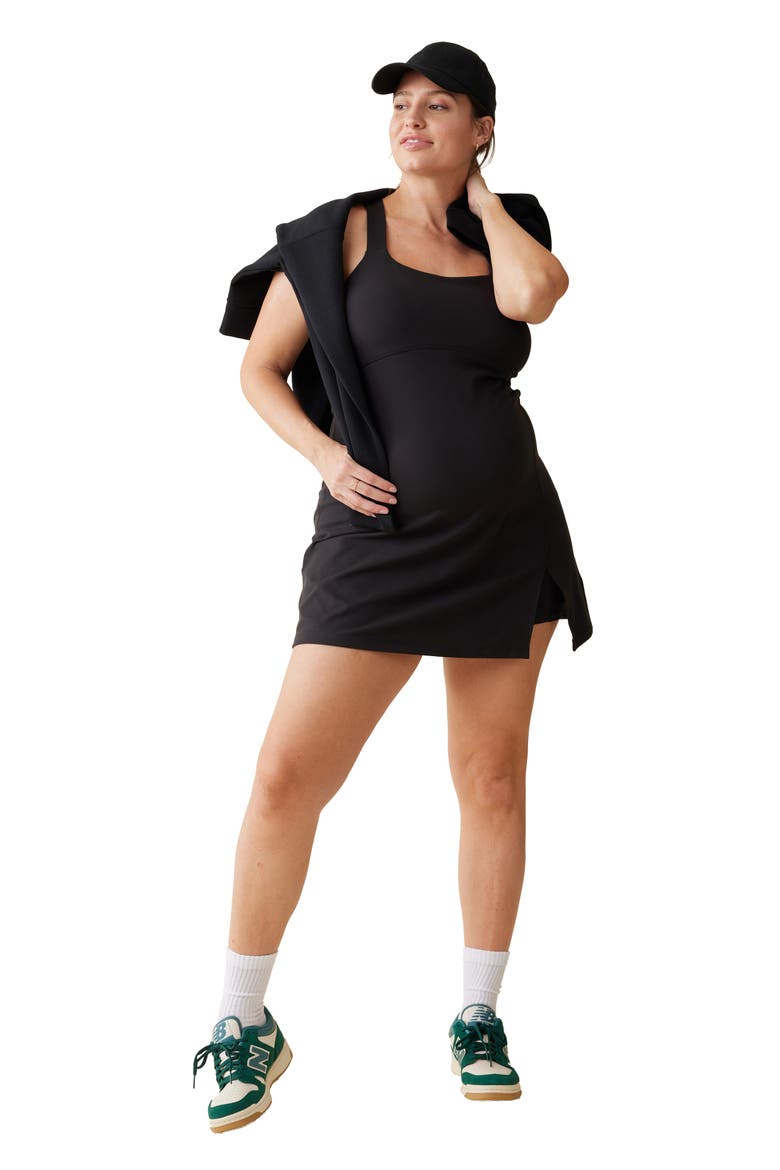 Square Neck Active Maternity/Nursing Dress, Alternate, color, BLACK