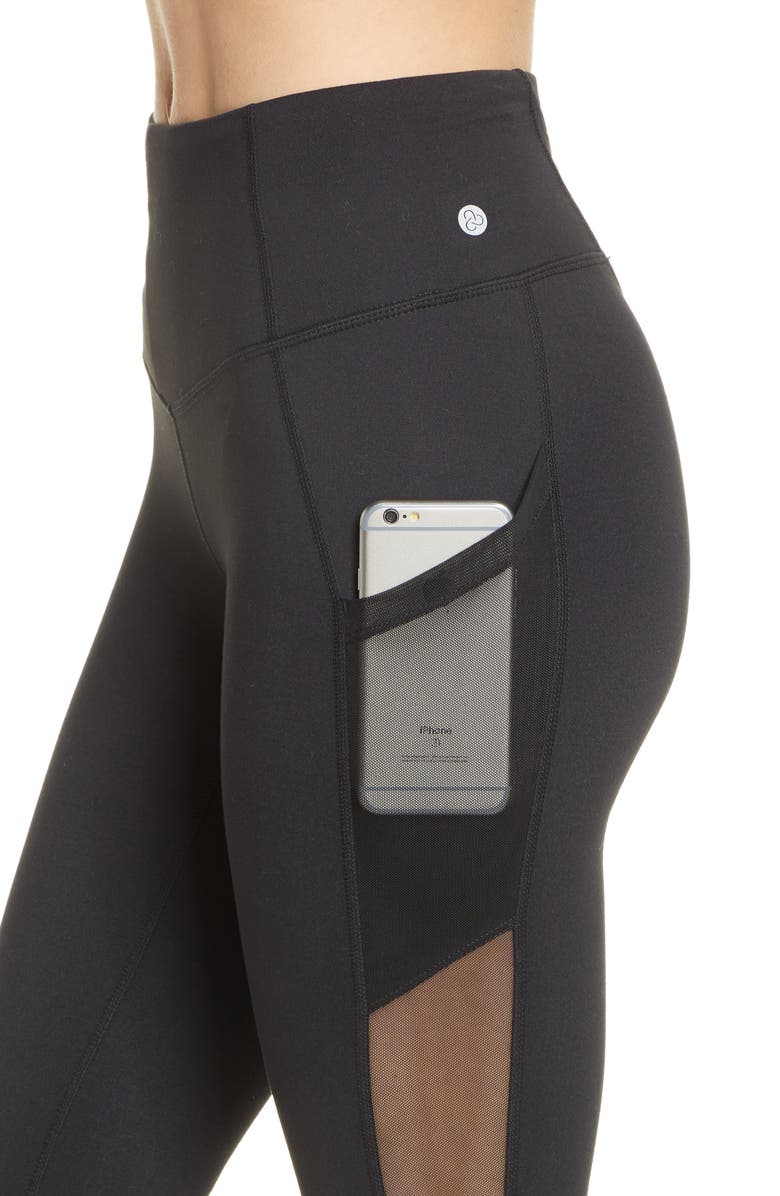 Zella Mesh Side Pocket Crop Leggings, Alternate, color, 