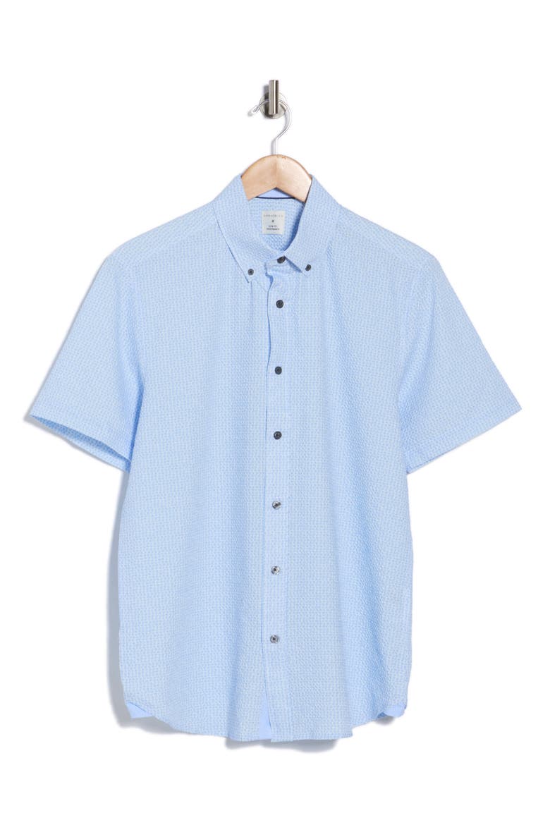 Dot Short Sleeve Seersucker Button-Down Shirt, Alternate, color, LIGHT BLUE
