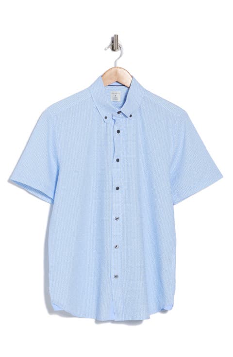 Dot Short Sleeve Seersucker Button-Down Shirt